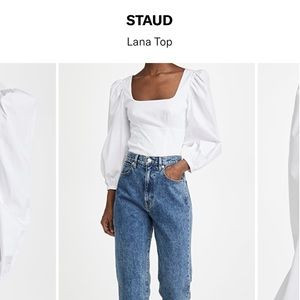 NEW STAUD Size 8 Lana Puff Sleeves Blouse Top in White NWT $195